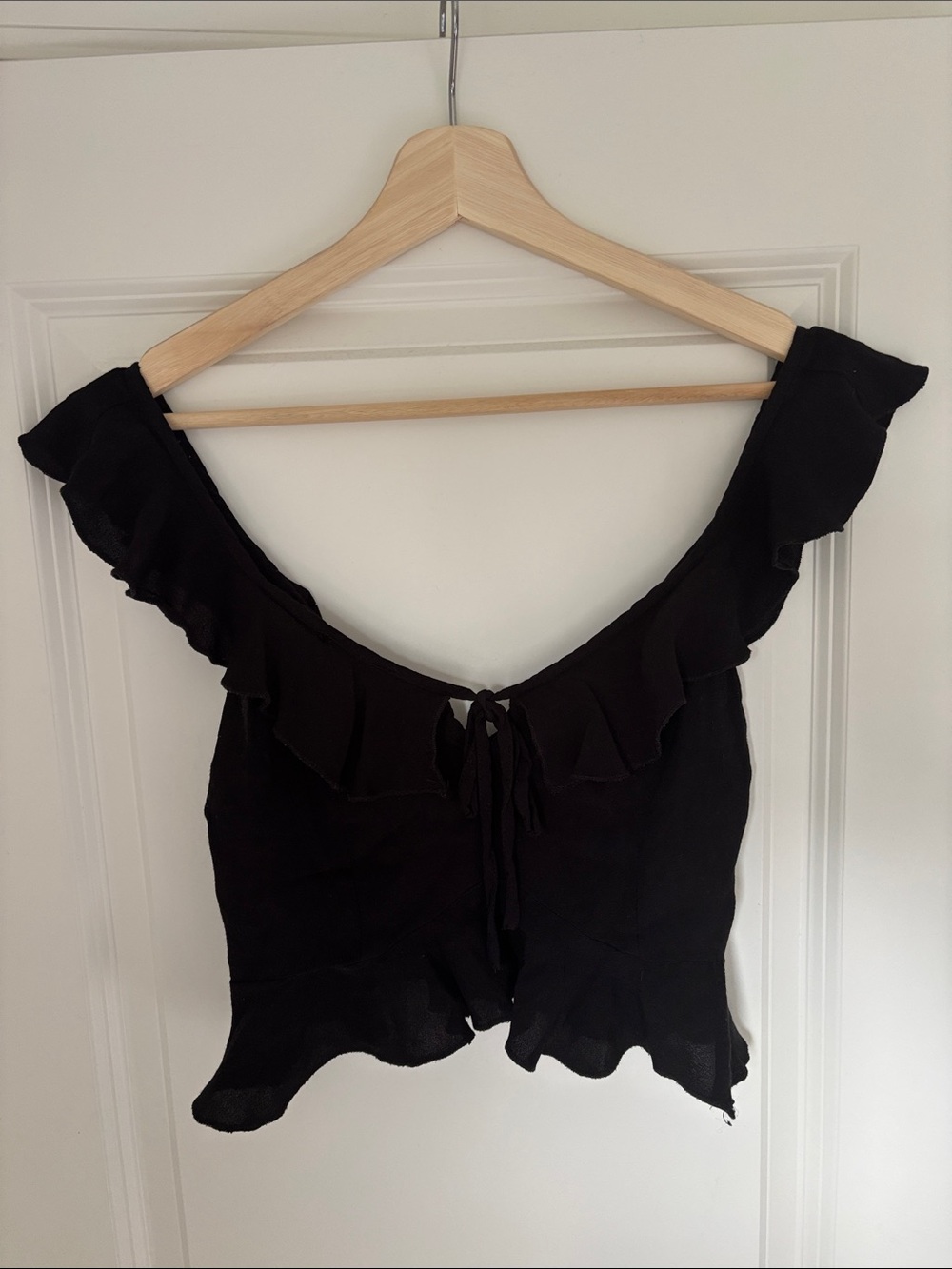Black Ruffle Tie-Front Women's Top